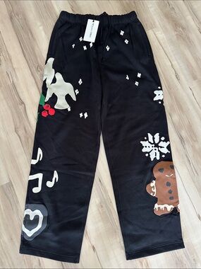 SKIMS Onyx Gingerbread Print Cotton Fleece Straight Pant